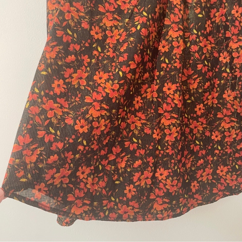 Gap Blouse Womens Medium Dark Floral Metallic Ruffle Neck Whimsigoth - Picture 8 of 12